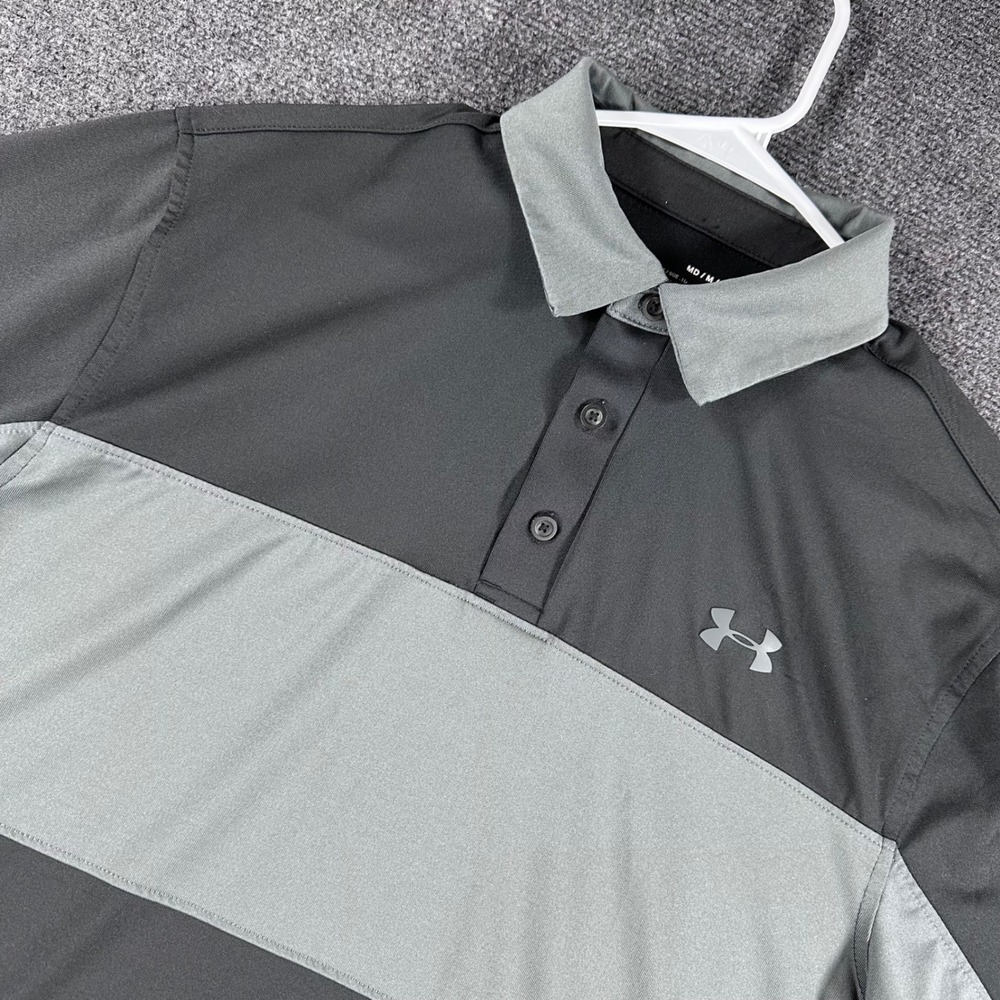 Under Armour Polo Shirt Mens MD Medium Gray Colorblock HeatGear Golf 1347335-001